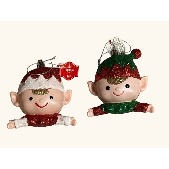 Walmart Other - Holiday Time Glitter Elf Christmas Ornaments Set Of 2 Red & Green